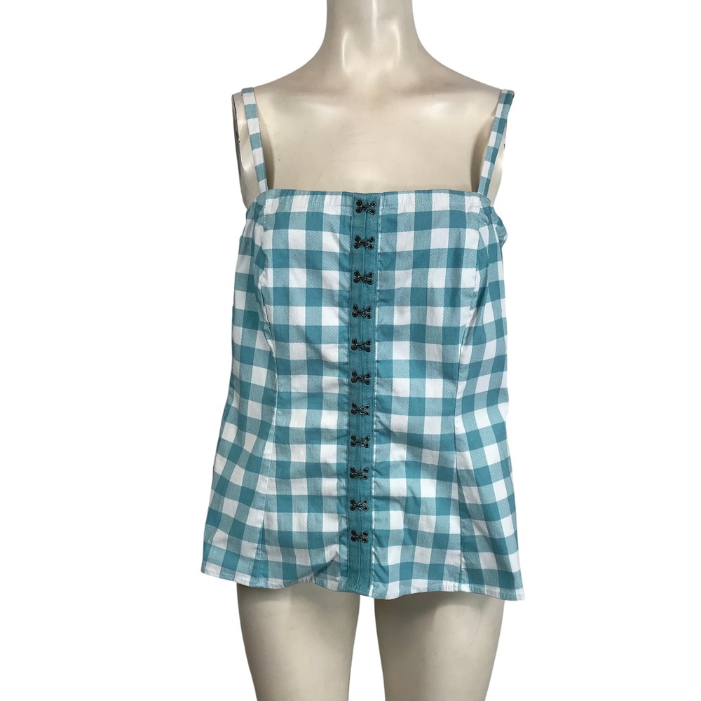 Torrid Blue White Gingham Button Front Smocked Ba… - image 1